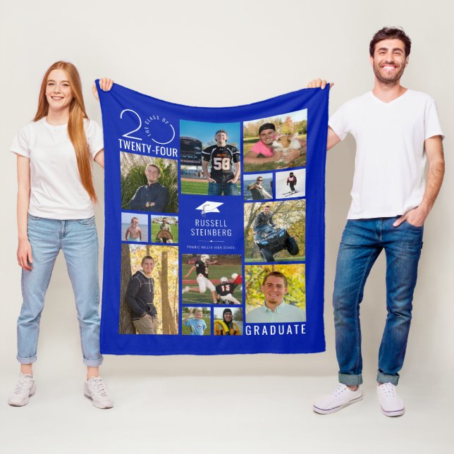 Modern Graduation 13 Photo Collage Custom Colour  Fleece Blanket (In Situ)
