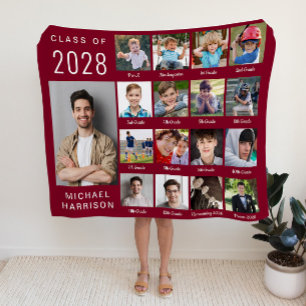 Modern Graduation 17 Photo Collage Burgundy Sherpa Blanket