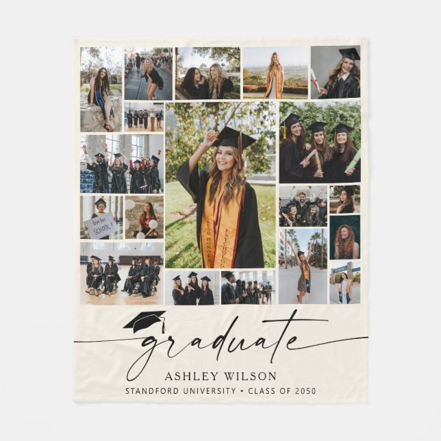 Modern Graduation 19 Photo Collage Graduate Fleece Blanket (Front)