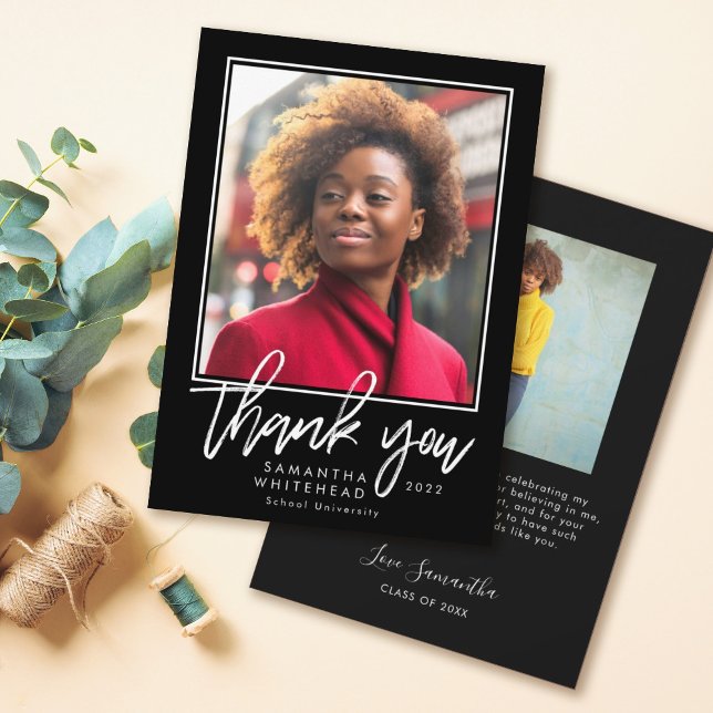 Modern Graduation 2022 Photo Black Thank You Card (Creator Uploaded)