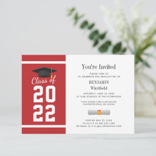 Modern Graduation 2024 Red White Grad Party Invitation