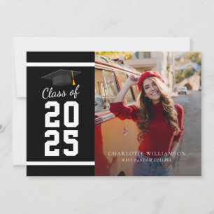 Modern Graduation 2025 Black White Grad Photo Announcement