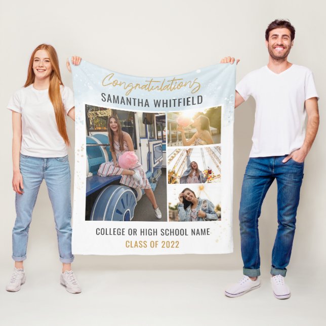 Modern Graduation 2025 Photo Collage Keepsake Fleece Blanket (In Situ)