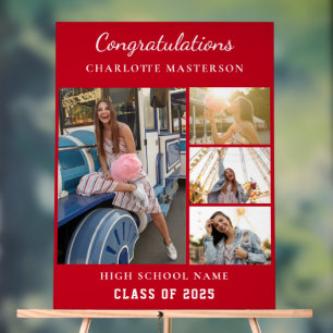 Modern Graduation 2025 Photo Collage Red Acrylic Sign