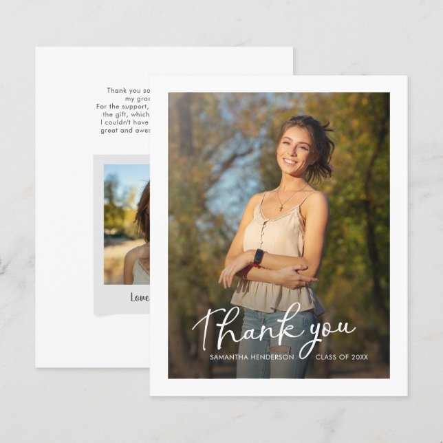 Modern Graduation 2025 Photo Script Thank You Card (Front/Back)