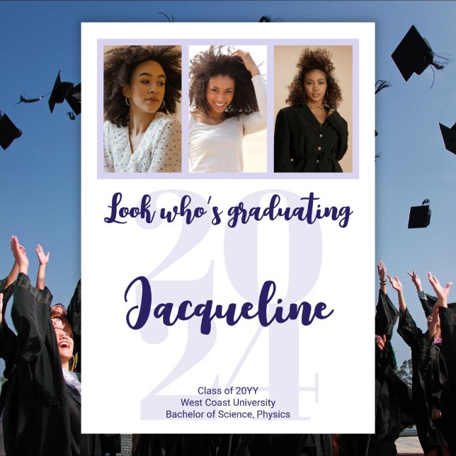 Modern Graduation 2025 Purple Script Photo Collage Invitation (Creator Uploaded)