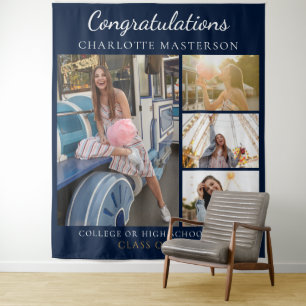 Modern Graduation 2026 Photo Collage Backdrop Tapestry