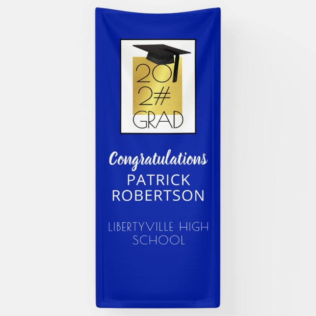 Modern Graduation 20XX GRAD Royal Blue & Gold Door Banner (Vertical)