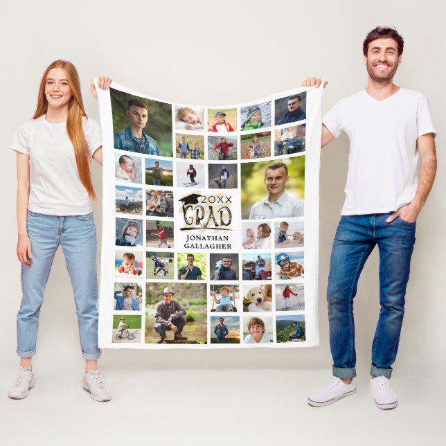 Modern Graduation 35 Photo Collage GRAD Fleece Blanket (In Situ)