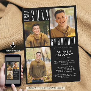 Modern Graduation 3 Photos Minimalist Custom Colou Announcement