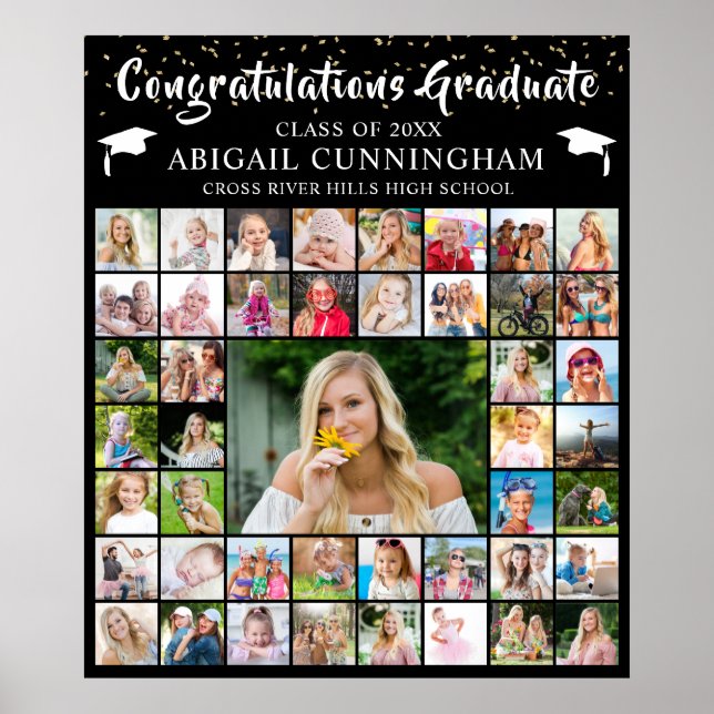 Modern Graduation 45 Photo Collage Confetti Custom Poster (Front)