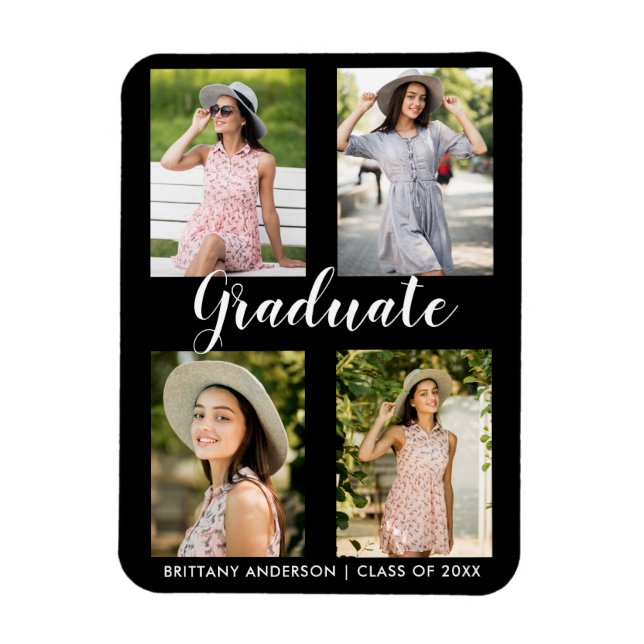 Modern Graduation 4 Photo Announcement Magnet (Vertical)