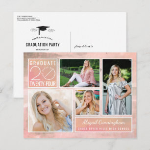 Modern Graduation 4 Photos Blush Watercolor Postcard