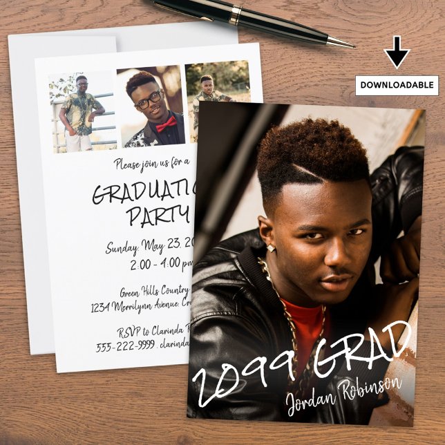 Modern Graduation 4 Photos Hand Lettered Invitation (Creator Uploaded)