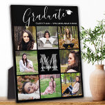 Modern Graduation 8 Photo Collage Black Graduate Plaque<br><div class="desc">Celebrate your graduate and give a special personalised gift with this custom photo collage graduation plaque. This unique photo collage graduate plaque features a monogram initial, name in script, graduation year and school name. Customise with 8 of your favourite senior portrait or college photos, and personalise with graduating year, name,...</div>