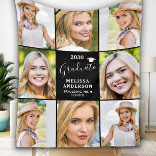 Modern Graduation 8 Photo Collage Graduate Black Fleece Blanket