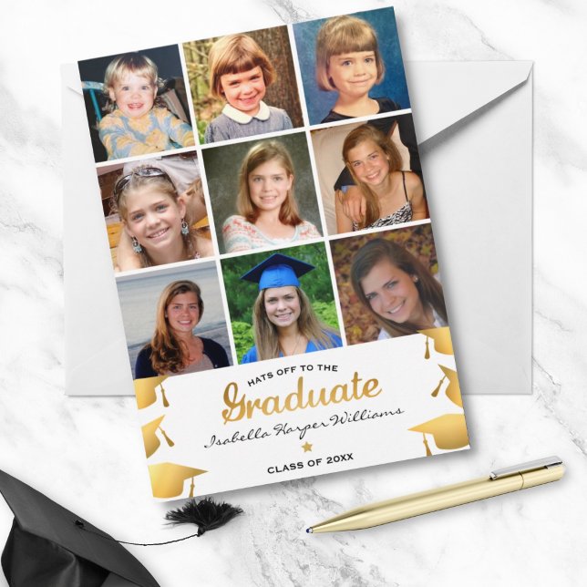 Modern Graduation 9 Photo Collage Thru the Years Invitation (Creator Uploaded)