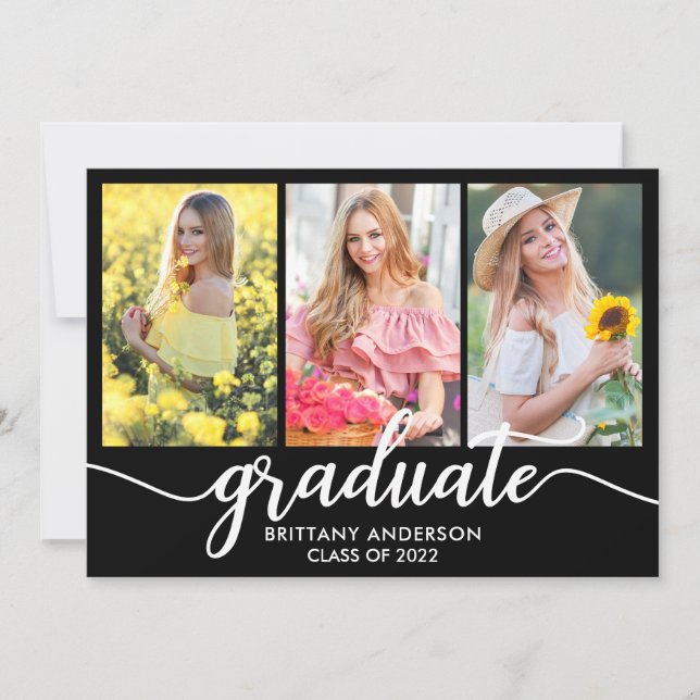 Modern Graduation Announcement 3 Photo Card (Front)