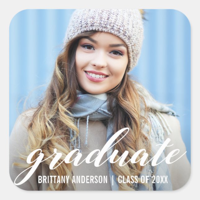 Modern Graduation Announcement | Graduate Photo Square Sticker (Front)