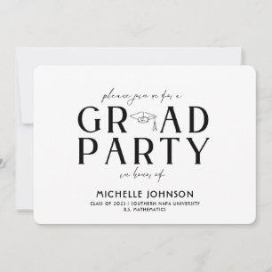Modern Graduation Black Typography Photo Party Invitation