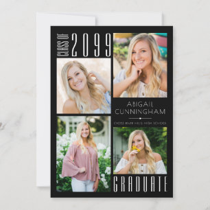 Modern Graduation Black White 5 Photo Announcement