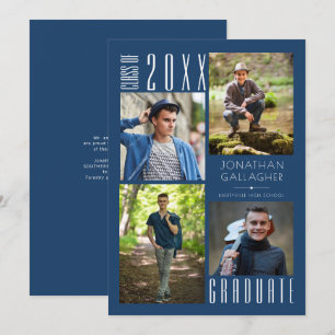 Modern Graduation Blue Class Year Photo Collage Announcement
