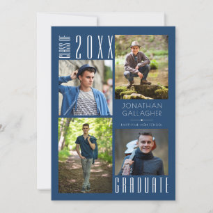 Modern Graduation Blue Class Year Photo Collage Announcement