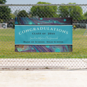 Modern Graduation Blue Gold Purple Marble Swirl  B Banner