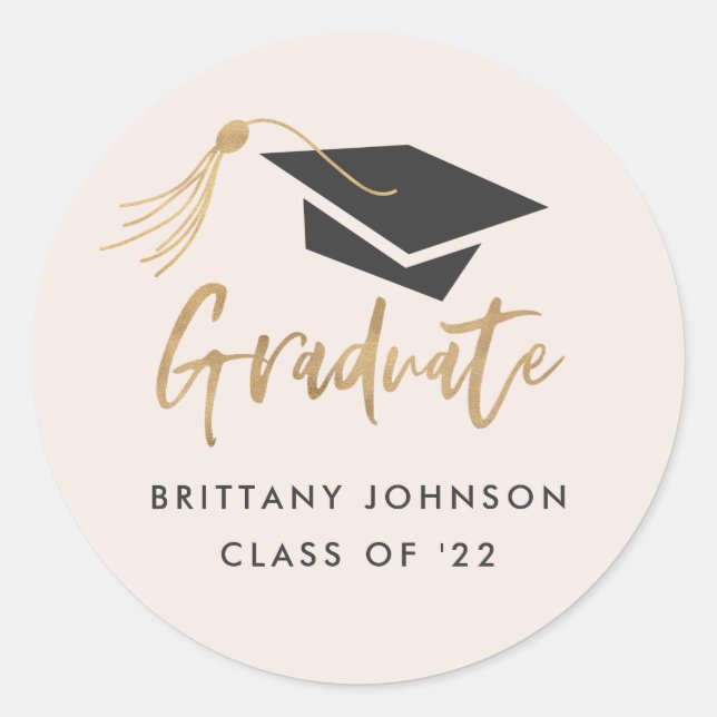 Modern Graduation Cap and Tassel Gold Foil Classic Round Sticker (Front)