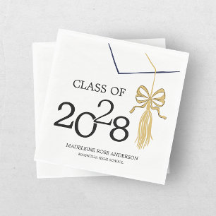 Modern Graduation Cap and Tassel Gold Thank You Napkin