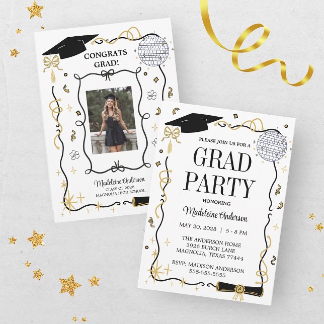 Modern Graduation Cap  and Tassel Photo Gold Invitation (Creator Uploaded)
