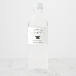 Modern Graduation Cap Graduation Party  Water Bottle Label