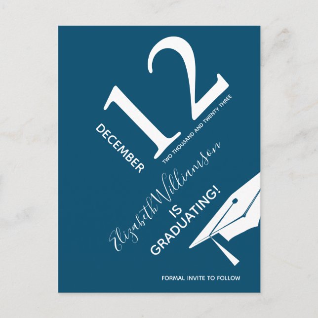 Modern Graduation Cap Save The Date Announcement Postcard (Front)
