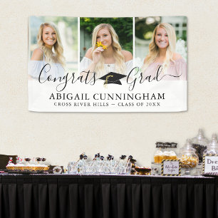 Modern Graduation Cap Script 3 Photo Collage Banner