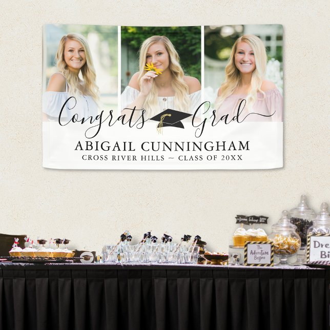 Modern Graduation Cap Script 3 Photo Collage Banner (Creator Uploaded)