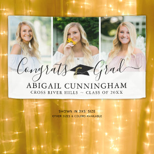Modern Graduation Cap Script 3 Photo Collage Banner