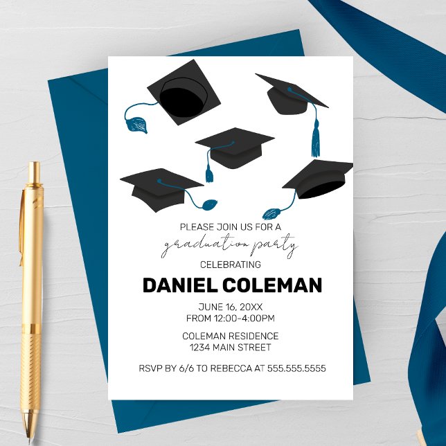 Modern Graduation Cap Toss Graduation Party Invitation (Creator Uploaded)