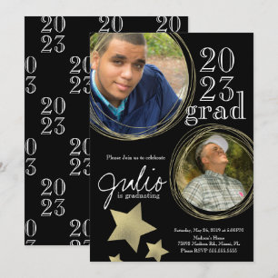 Modern Graduation Celebration Black Gold Photo Invitation