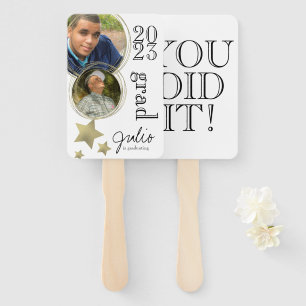 Modern Graduation Celebration Gold Photo White Hand Fan