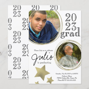 Modern Graduation Celebration  Gold Photo White Invitation