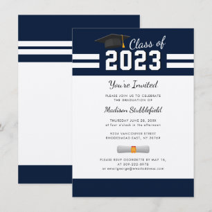 Modern Graduation Chic Navy Blue Party Invitation
