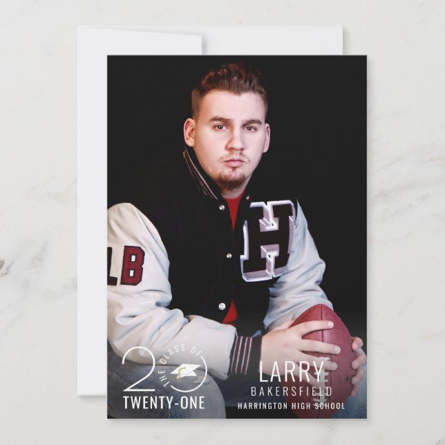 Modern Graduation CLASS OF 2021 Typography Photo Invitation (Front)