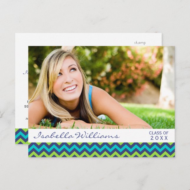 Modern Graduation Class of 20XX Colourful Chevron Invitation Postcard (Front/Back)