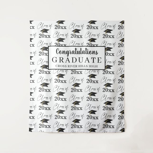 Modern Graduation CLASS OF Pattern Black and White Tapestry (Front)