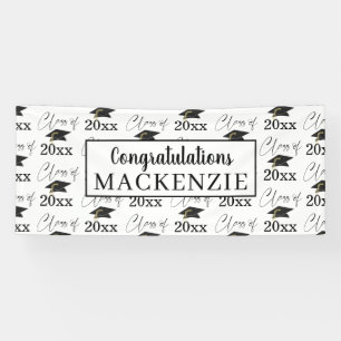 Modern Graduation CLASS OF  Pattern Black White Banner