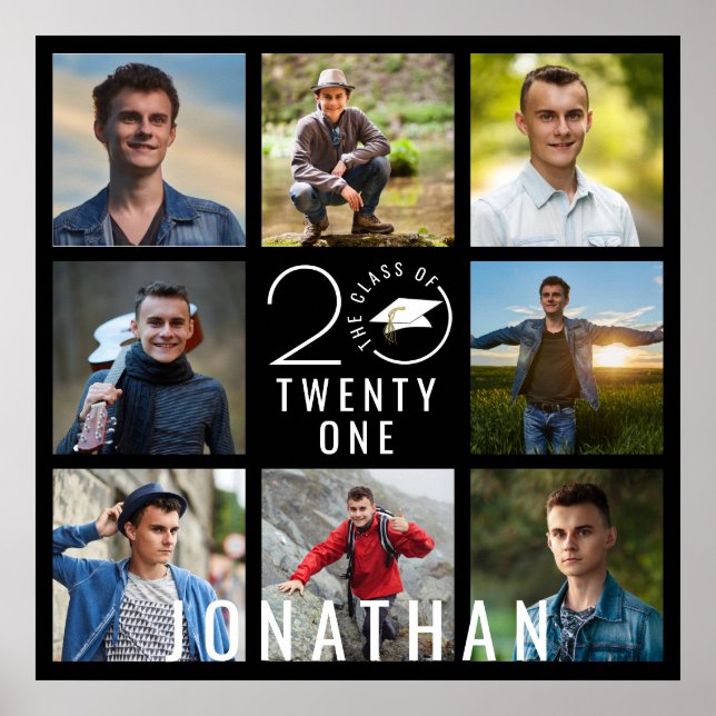 Modern Graduation Class Year 8 Photo Collage Name Poster (Front)