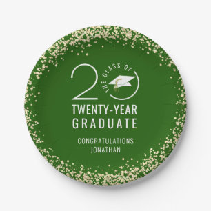 Modern Graduation Class Year Green Gold Confetti Paper Plate