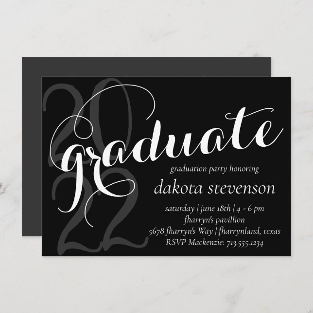 Modern Graduation | Classic Black Grey White Invitation (Front/Back)