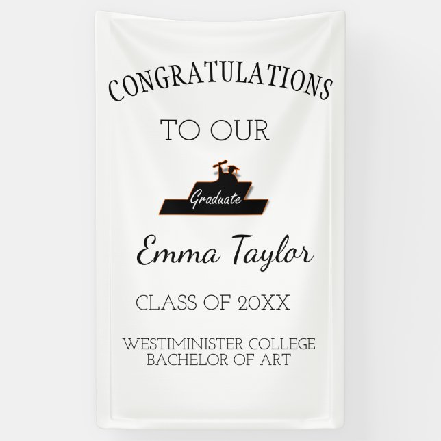 Modern Graduation Congratulation Black Scroll  Banner (Vertical)