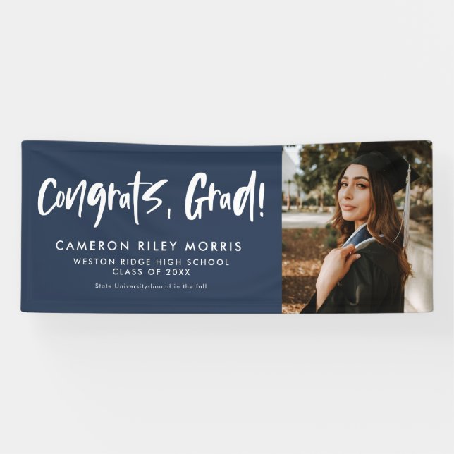 Modern graduation congratulations navy blue yard banner (Horizontal)